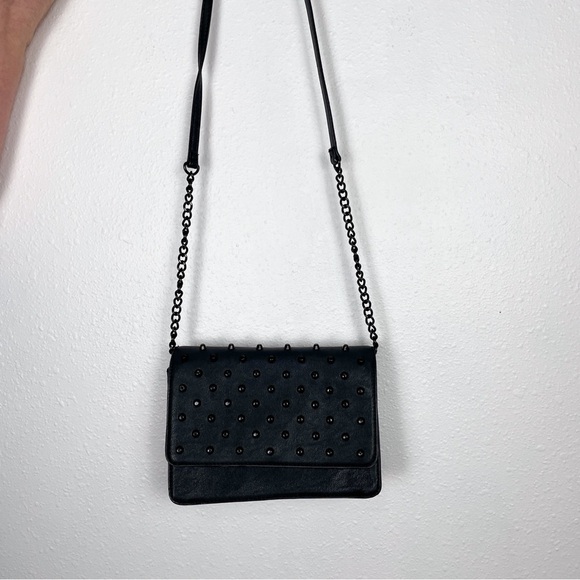 Gianni Binni black studded crossbody/ clutch purse with polka dot interior - Picture 7 of 13